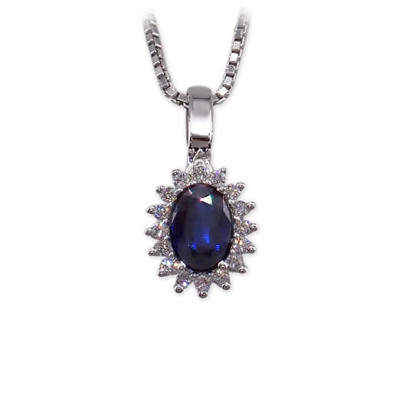 Diamantsmykke i gull med 0,16 ct W-Si & safir - BUR271304